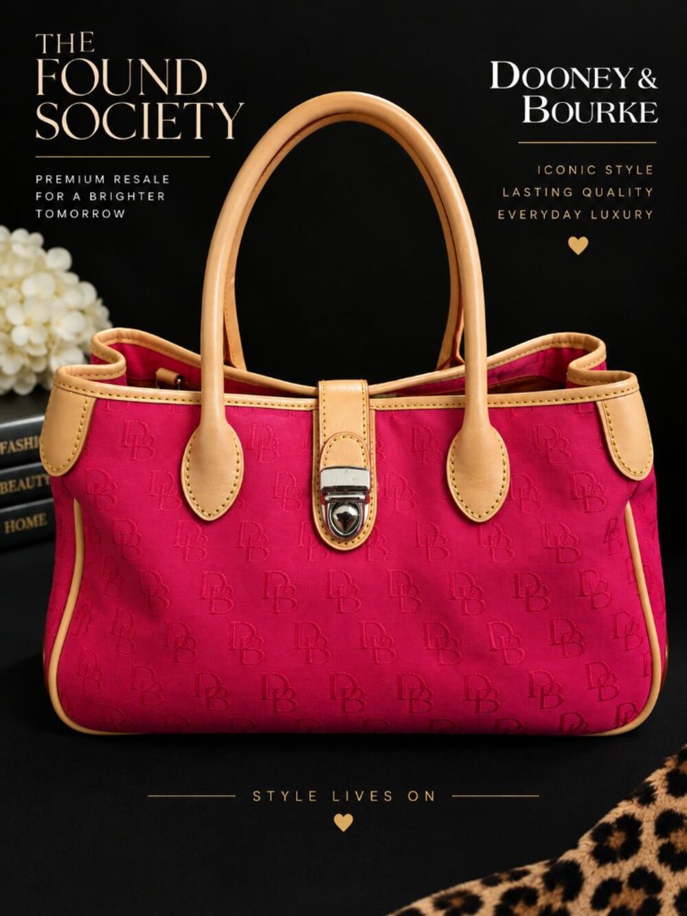 Dooney & Bourke Pink Signature DB Jacquard Satchel Shoulder Bag